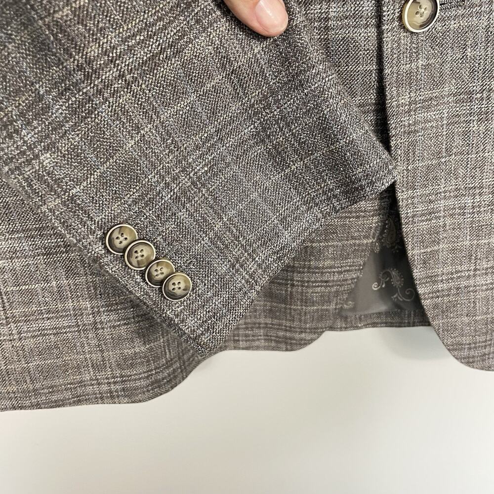 Joseph Abboud Linen Blazer Sport Coat Mens 44R Cocoa Plaid Beach Resort Business - Picture 6 of 15